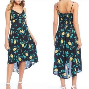 Jessica Simpson Tie Front Midi Dress Lemon Black